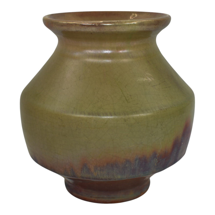 Pewabic Detroit 1930s Art Pottery Green Drip Over Purple Iridescent Vase - Just Art Pottery