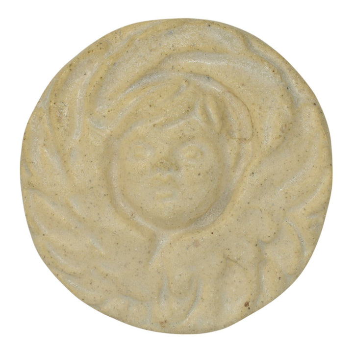 Ira And Ella Peters For Pewabic Detroit Art Pottery White Circular Angel Tile