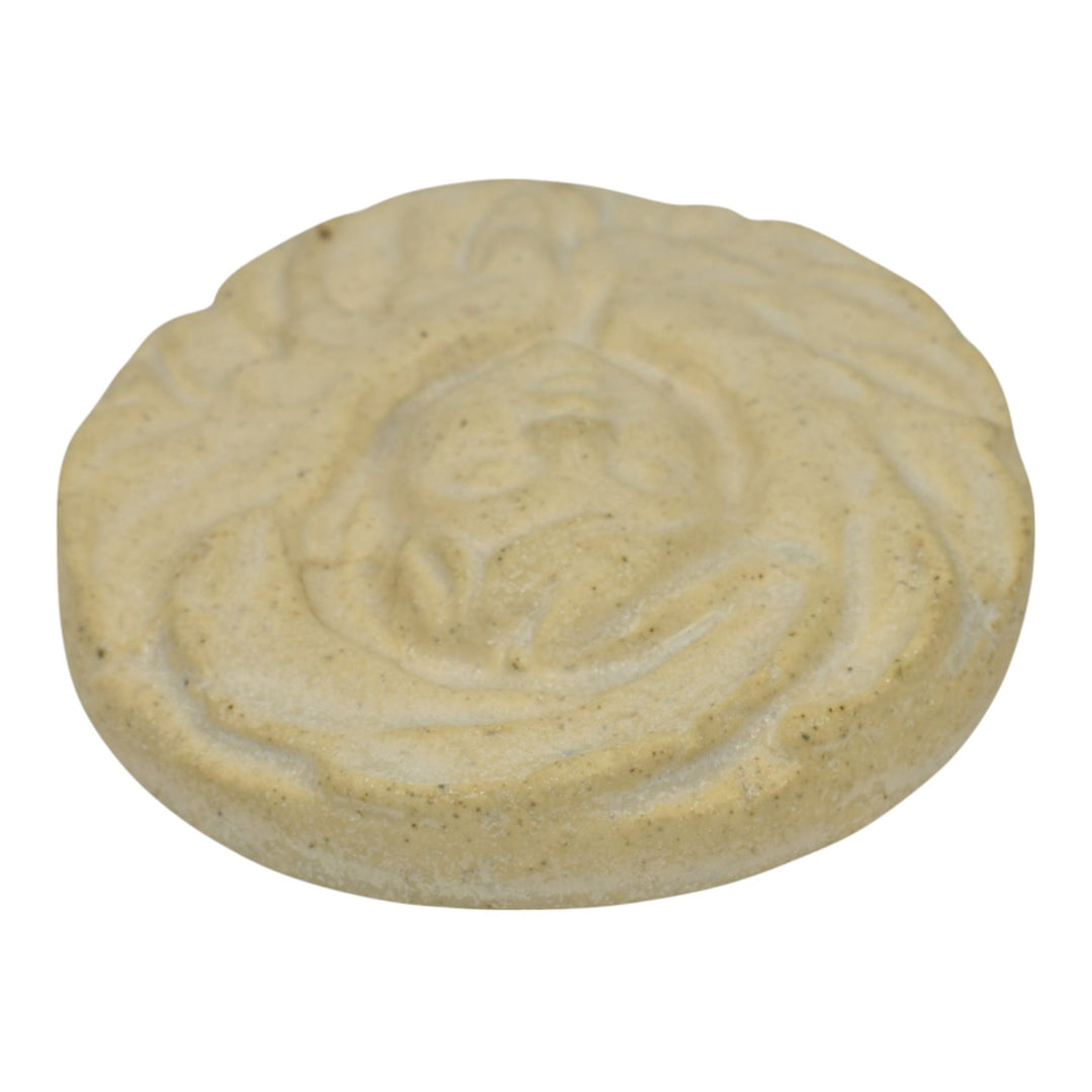 Ira And Ella Peters For Pewabic Detroit Art Pottery White Circular Angel Tile