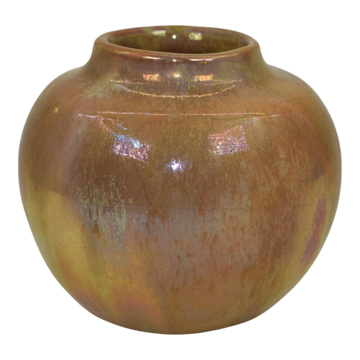 Pewabic 1920s Art Pottery Hand Made Brown And Gold Iridescent Ceramic Vase