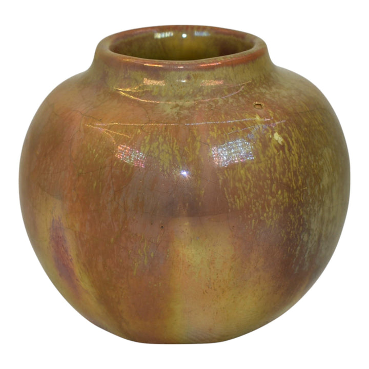 Pewabic 1920s Art Pottery Hand Made Brown And Gold Iridescent Ceramic Vase