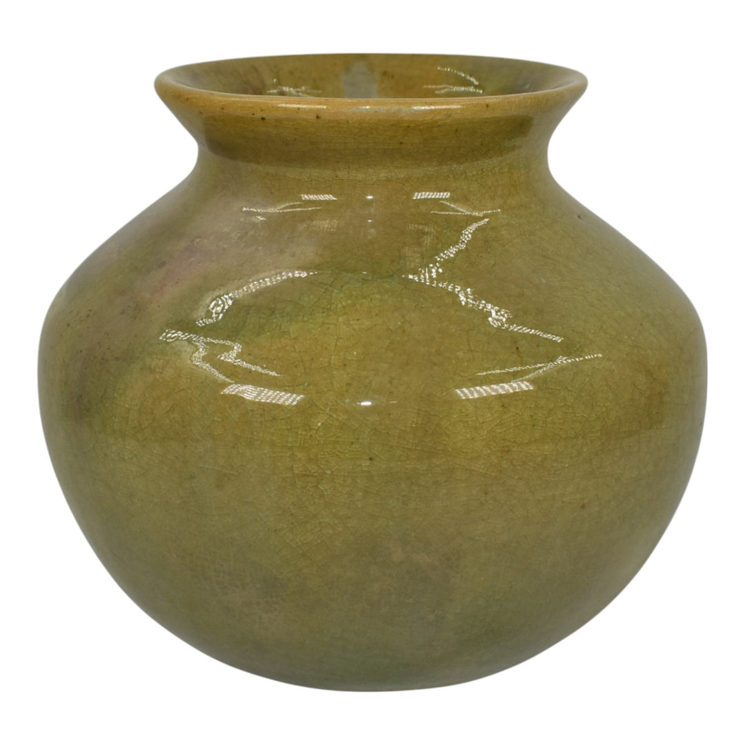 Pewabic Detroit 1930s Art Pottery Hand Made Olive Green Iridescent Ceramic Vase