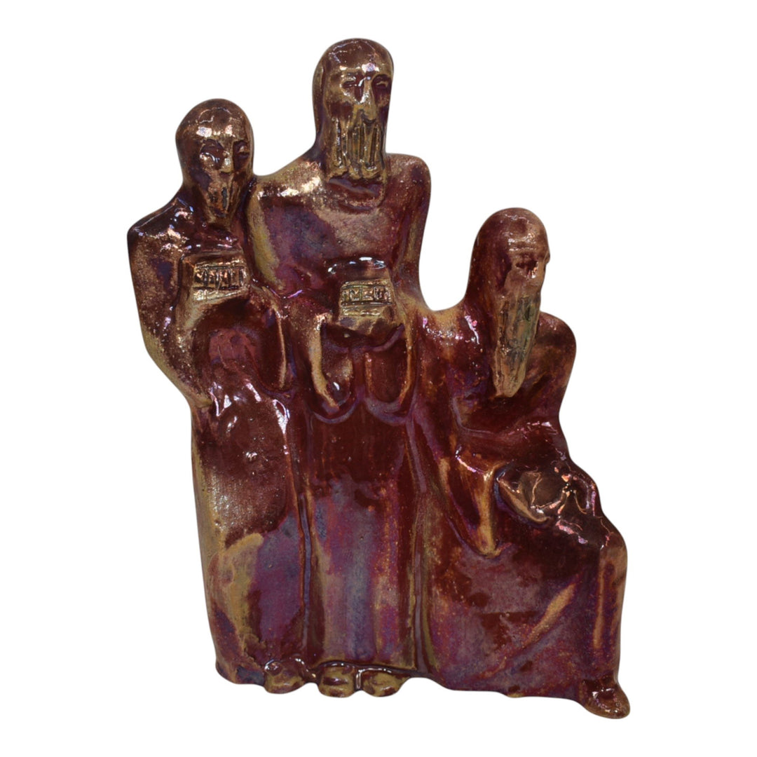 Pewabic 1920s Pottery Iridescent Red Purple Three Wise Men Statue Figurine