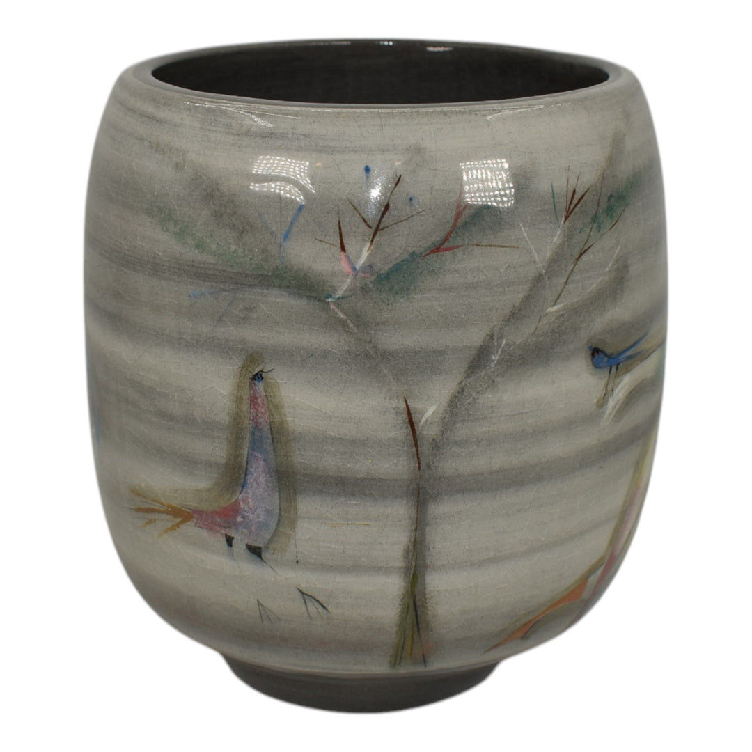 Pillin Studio Mid Century Modern Art Pottery Gray Women Birds Vase