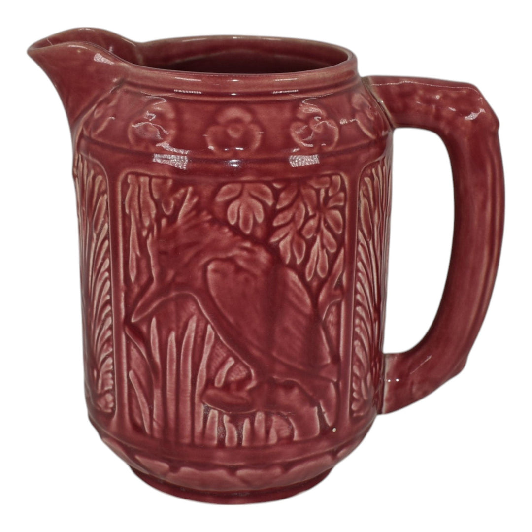 Weller Zona 1920s Vintage Art Pottery Red Pink Kingfisher Large Ceramic Pitcher