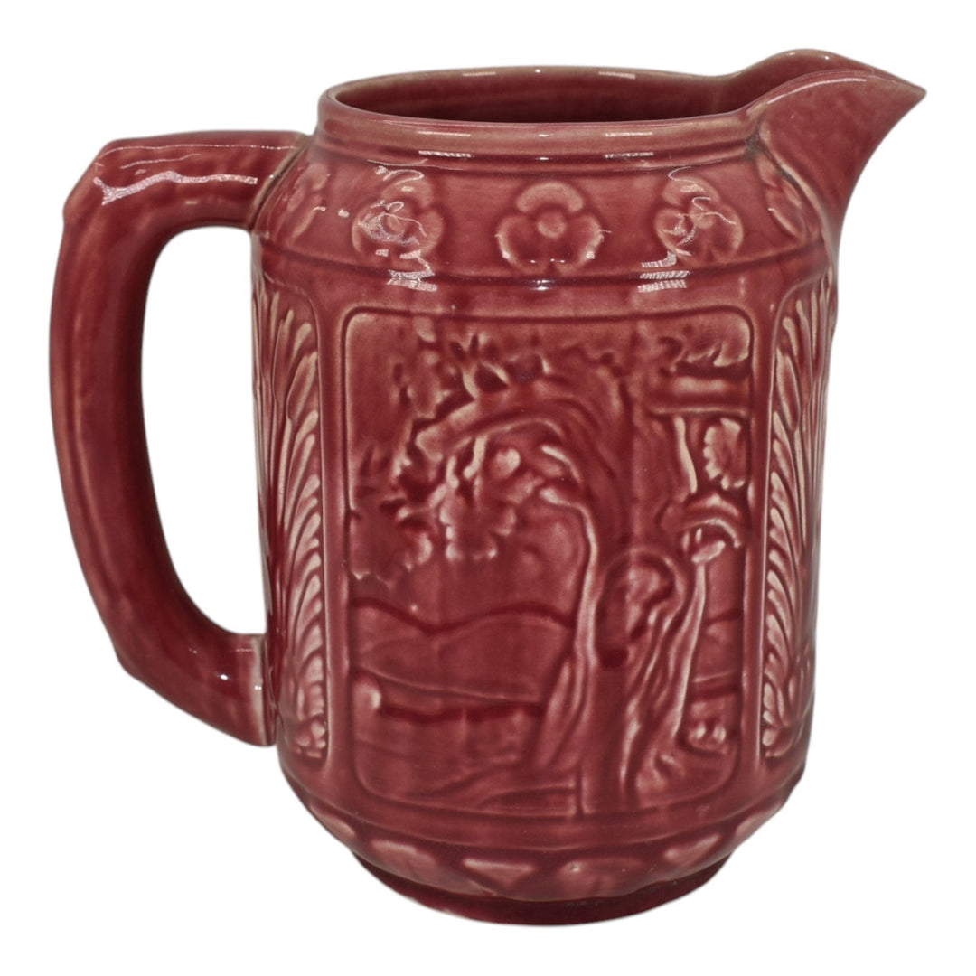 Weller Zona 1920s Vintage Art Pottery Red Pink Kingfisher Large Ceramic Pitcher