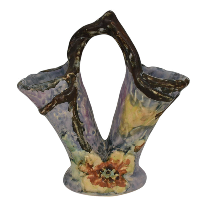 Weller Silvertone 1920s Vintage Art Pottery Purple Ceramic Double Bud Vase - Just Art Pottery