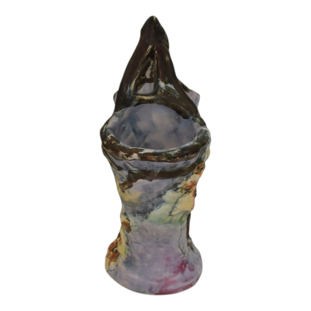Weller Silvertone 1920s Vintage Art Pottery Purple Ceramic Double Bud Vase - Just Art Pottery