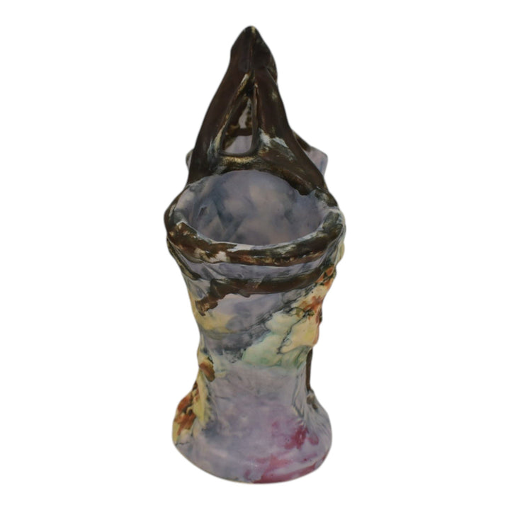 Weller Silvertone 1920s Vintage Art Pottery Purple Ceramic Double Bud Vase - Just Art Pottery