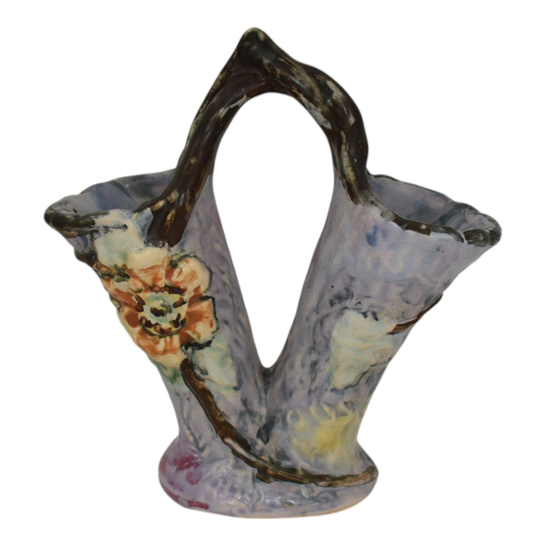Weller Silvertone 1920s Vintage Art Pottery Purple Ceramic Double Bud Vase - Just Art Pottery