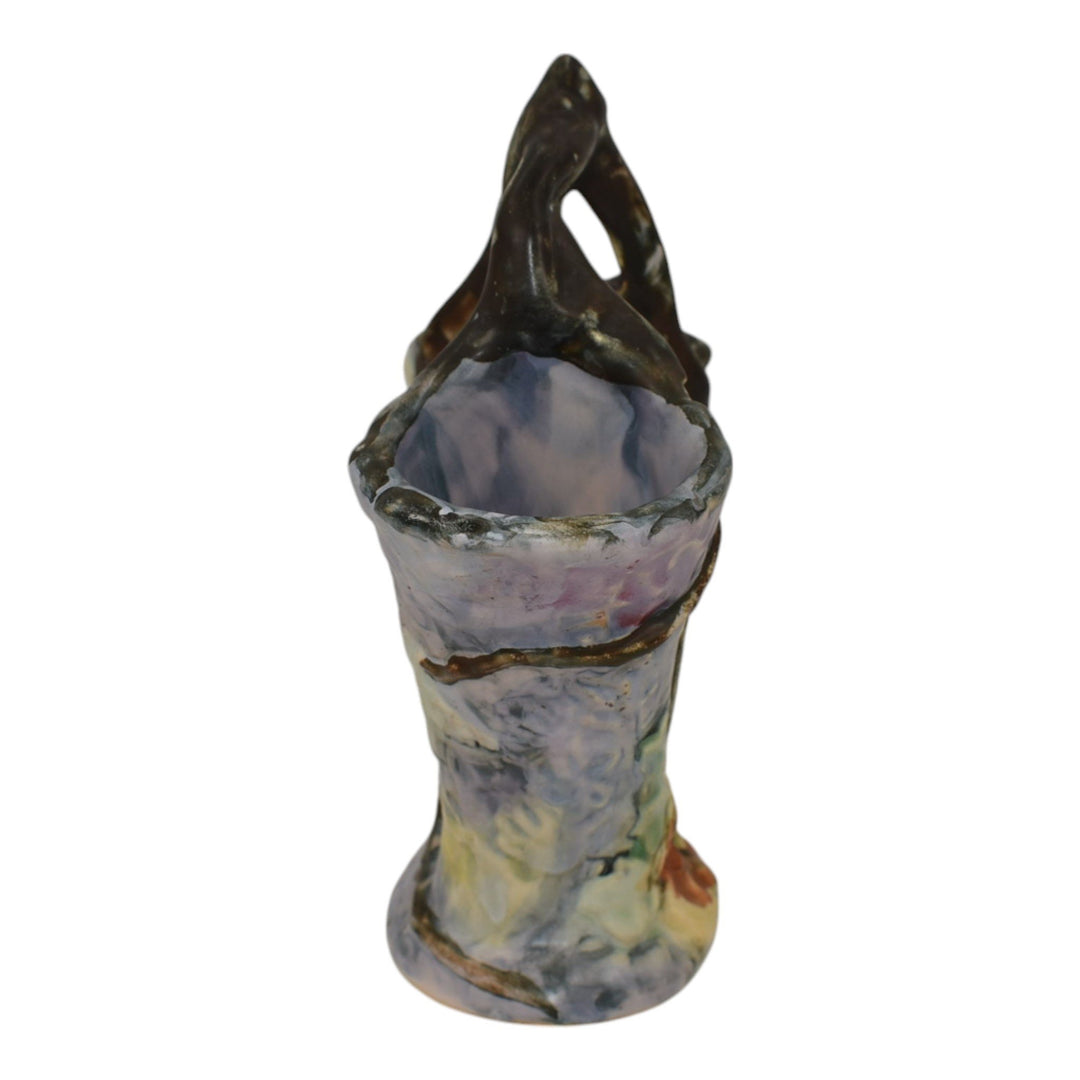 Weller Silvertone 1920s Vintage Art Pottery Purple Ceramic Double Bud Vase - Just Art Pottery