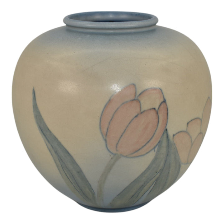 Rookwood 1946 Vintage Art Pottery Pink Tulips Ceramic Vase 6204C Shirayamadani