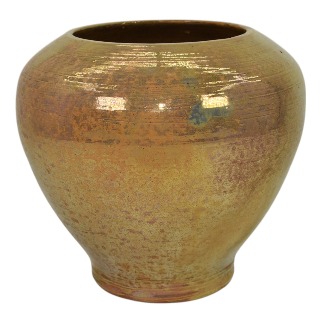 Pewabic Detroit 1920s Art Pottery Hand Made Gold Iridescent Bulbous Vase