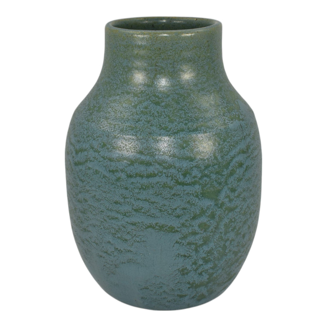 Pewabic Detroit 1960s Art Pottery Blue Green Matte Mottled Glaze Bulbous Vase