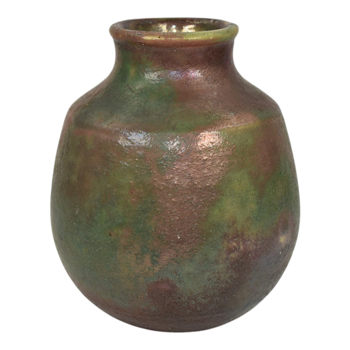 Pewabic Detroit 1910s Art Pottery Hand Made Green Purple Iridescent Ceramic Vase