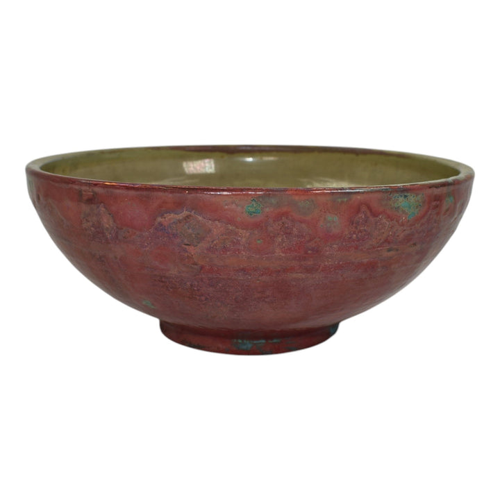 Pewabic Detroit 1920s Art Pottery Hand Made Copper Turquoise Iridescent Bowl