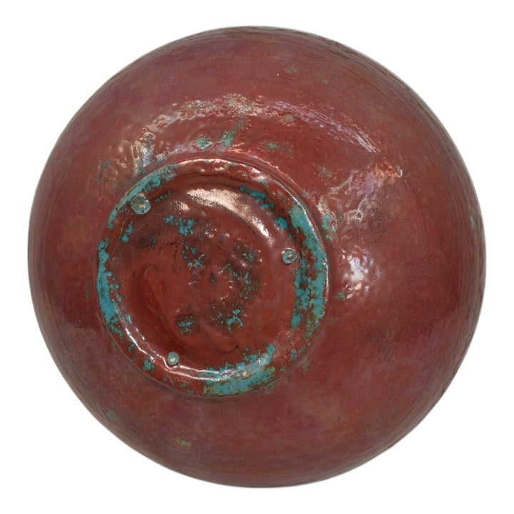 Pewabic Detroit 1920s Art Pottery Hand Made Copper Turquoise Iridescent Bowl