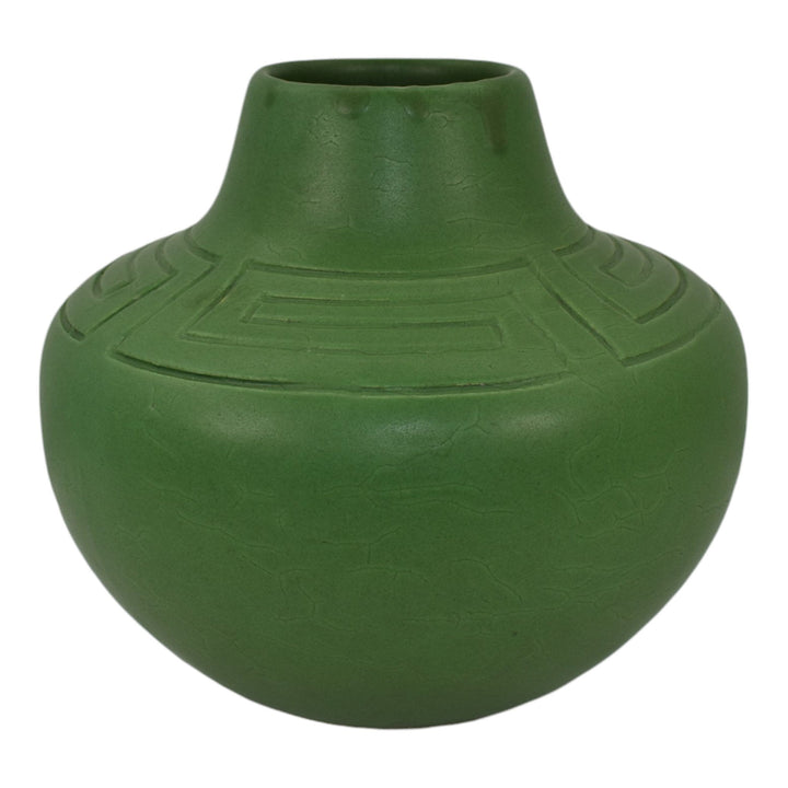 Owens Early 1900s Vintage Arts and Crafts Pottery Matte Green Ceramic Vase 52