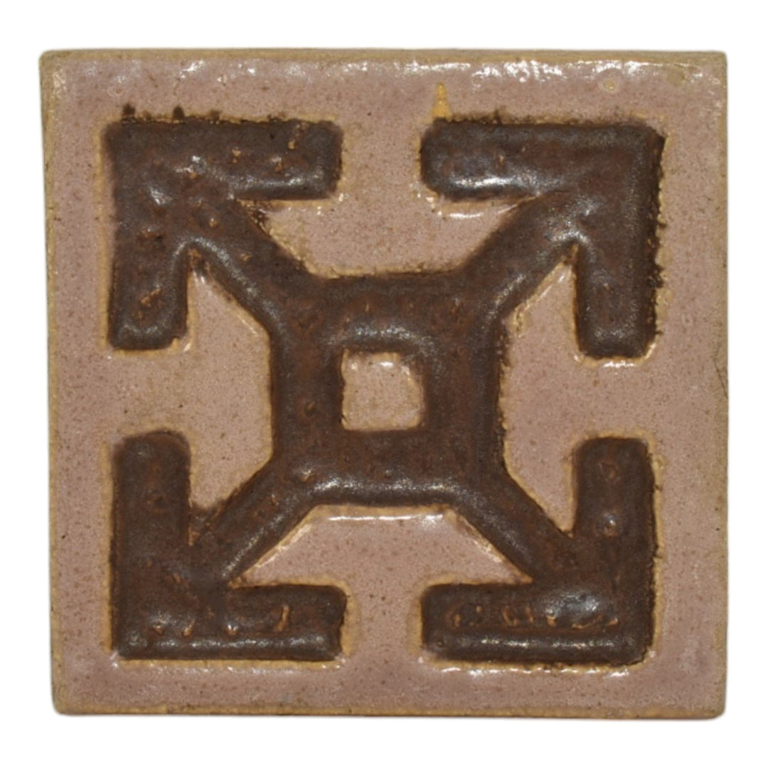 Flint Faience 1920s Vintage Art Pottery Gray Light Purple Compass Arrow Tile - Just Art Pottery