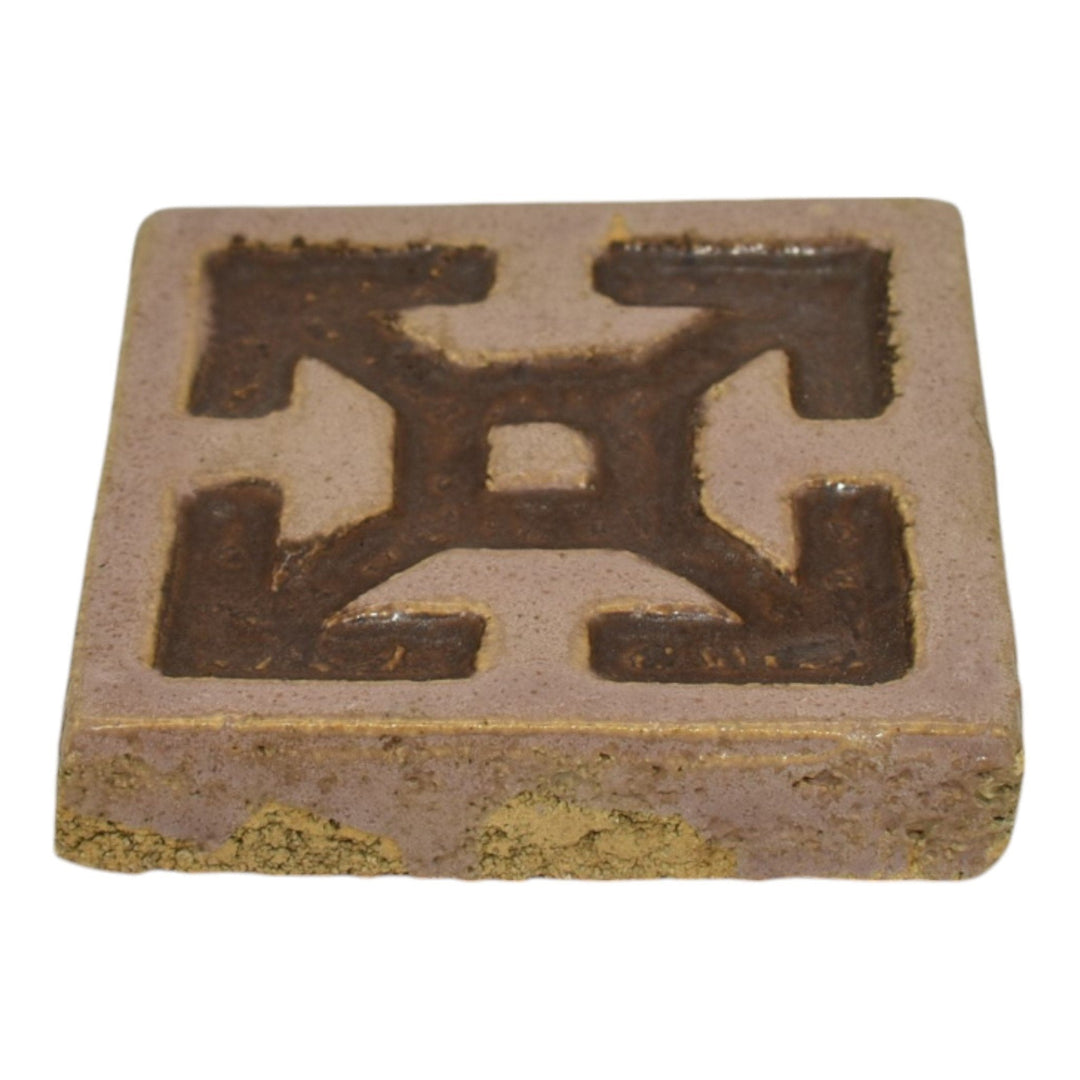 Flint Faience 1920s Vintage Art Pottery Gray Light Purple Compass Arrow Tile - Just Art Pottery
