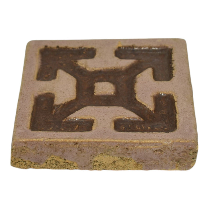 Flint Faience 1920s Vintage Art Pottery Gray Light Purple Compass Arrow Tile - Just Art Pottery