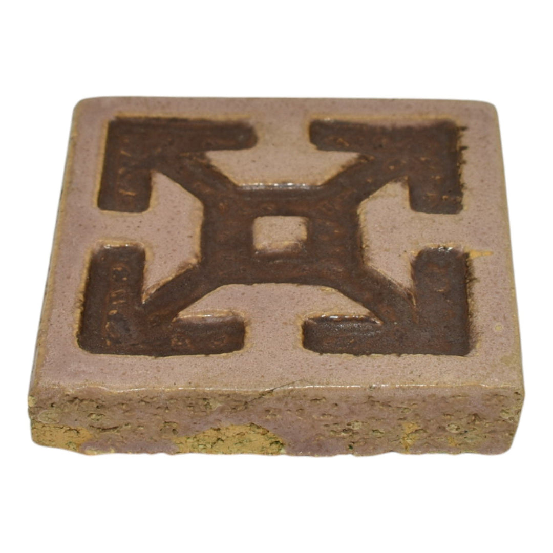 Flint Faience 1920s Vintage Art Pottery Gray Light Purple Compass Arrow Tile - Just Art Pottery