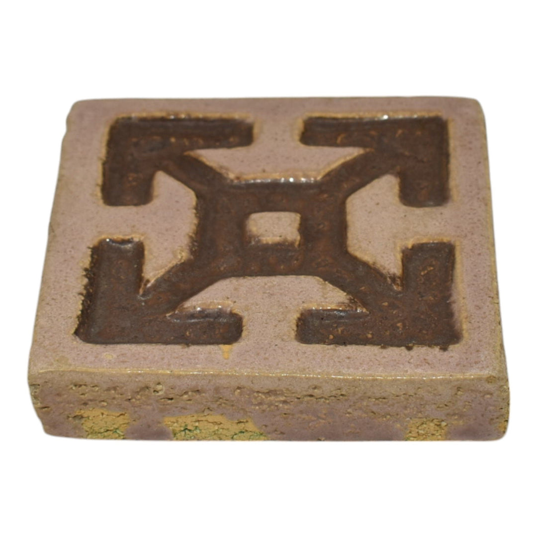 Flint Faience 1920s Vintage Art Pottery Gray Light Purple Compass Arrow Tile - Just Art Pottery