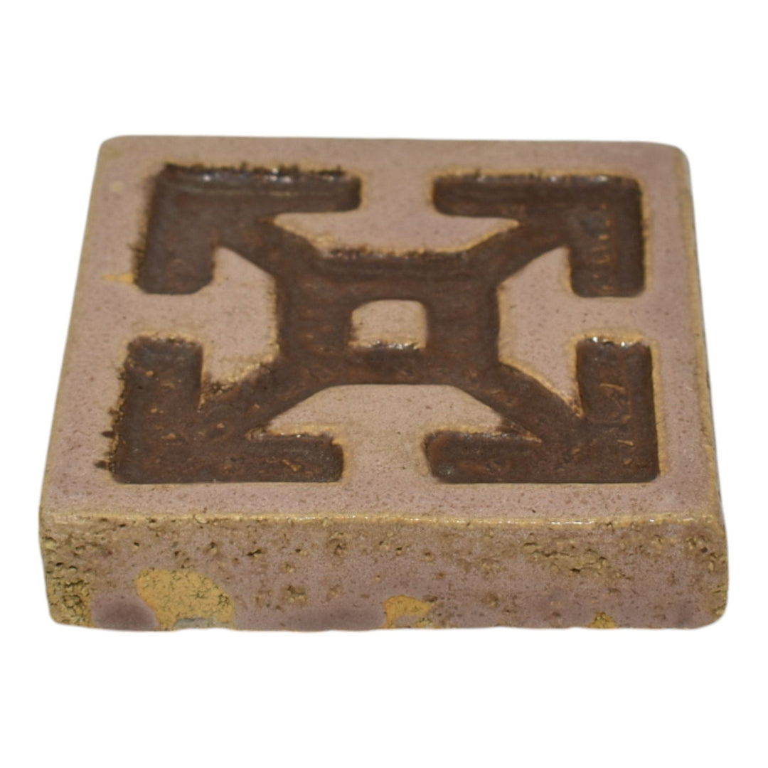 Flint Faience 1920s Vintage Art Pottery Gray Light Purple Compass Arrow Tile - Just Art Pottery