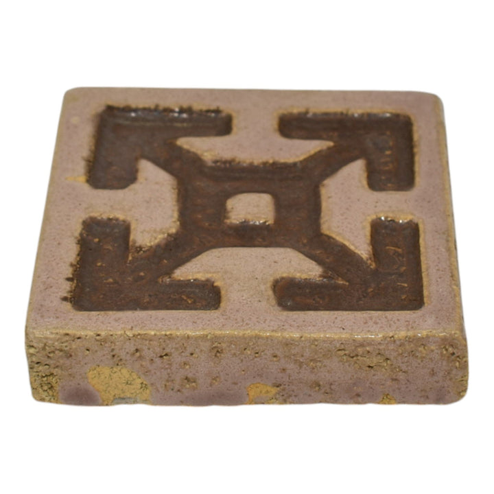 Flint Faience 1920s Vintage Art Pottery Gray Light Purple Compass Arrow Tile - Just Art Pottery