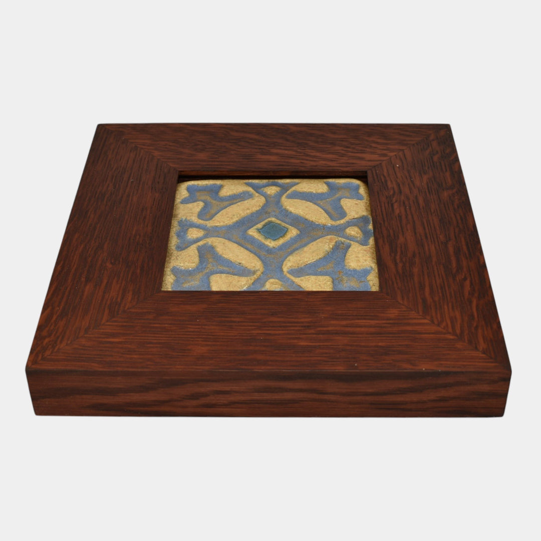 Flint Faience 1920s Art Pottery Blue Tan Ceramic Snowflake Tile