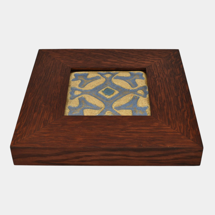 Flint Faience 1920s Art Pottery Blue Tan Ceramic Snowflake Tile