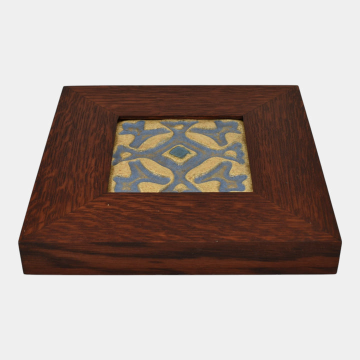 Flint Faience 1920s Art Pottery Blue Tan Ceramic Snowflake Tile