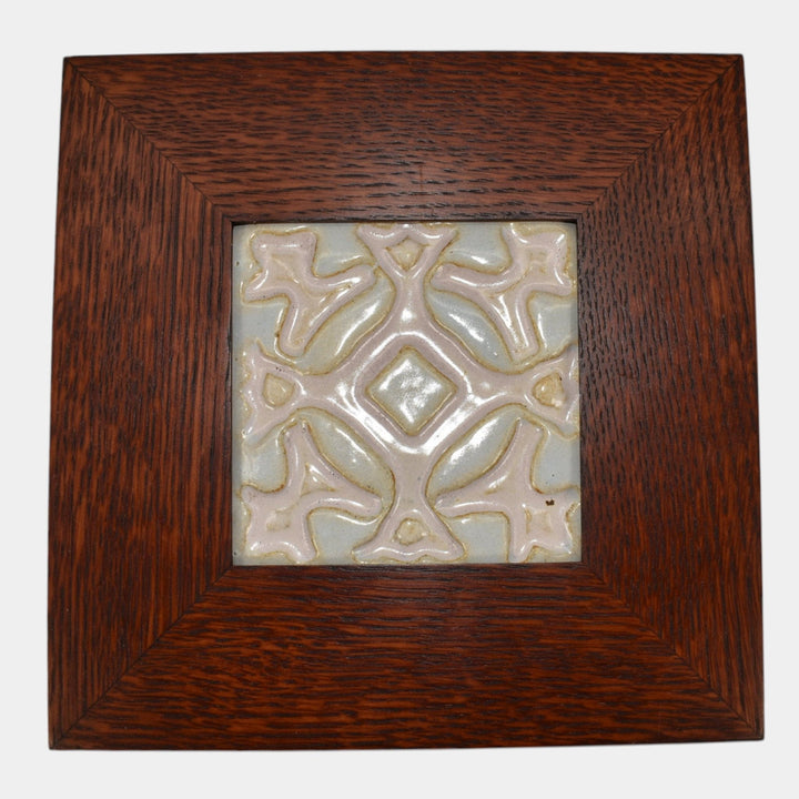 Flint Faience 1920s Art Pottery Light Blue Purple Ceramic Snowflake Tile