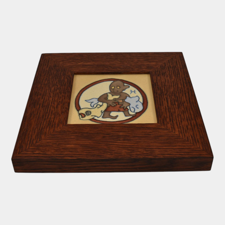 Flint Faience 1920's Art Pottery Tan Brown Ceramic Pisces Zodiac Tile - Just Art Pottery