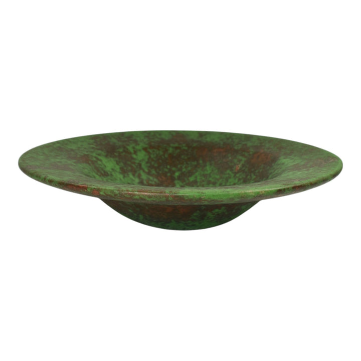 Weller Coppertone 1920s Vintage Art Pottery Mottled Green Ceramic Console Bowl