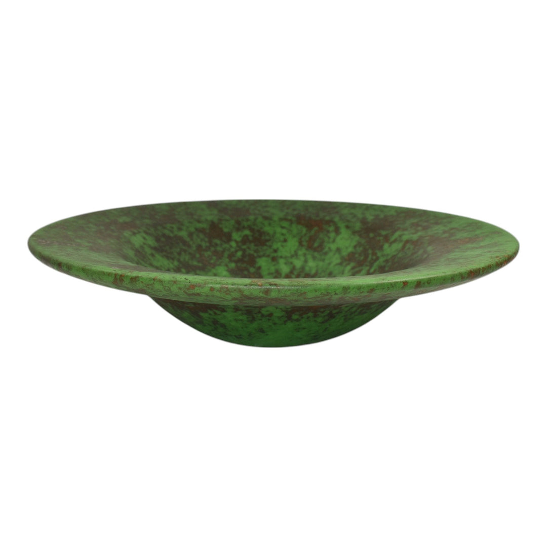 Weller Coppertone 1920s Vintage Art Pottery Mottled Green Ceramic Console Bowl