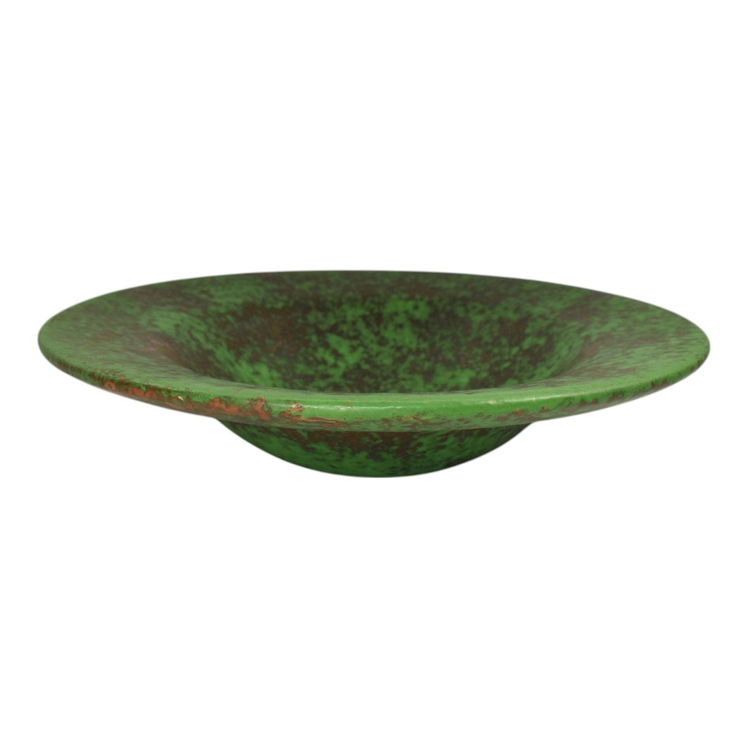 Weller Coppertone 1920s Vintage Art Pottery Mottled Green Ceramic Console Bowl