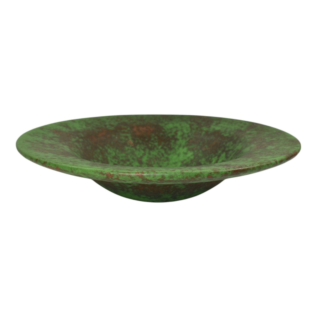 Weller Coppertone 1920s Vintage Art Pottery Mottled Green Ceramic Console Bowl