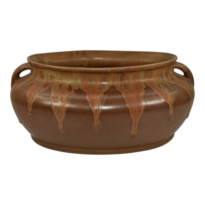 Denbac French Art Deco Pottery Brown Drip Ceramic Console Bowl