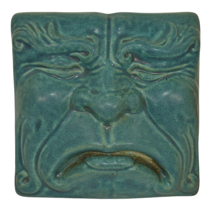 Pewabic Detroit Pottery Green Ceramic Theatre Tragedy Mask Wall Art Tile