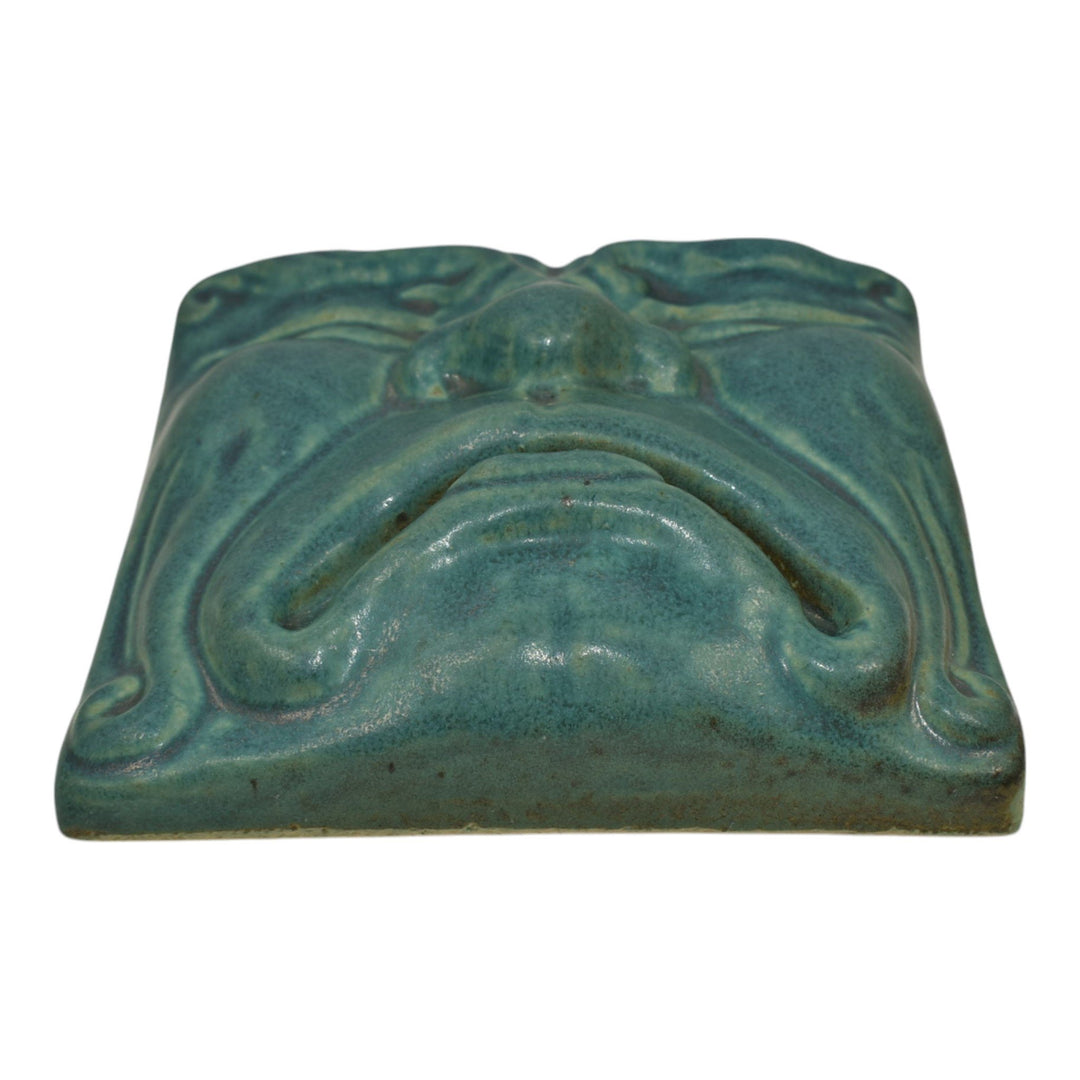 Pewabic Detroit Pottery Green Ceramic Theatre Tragedy Mask Wall Art Tile