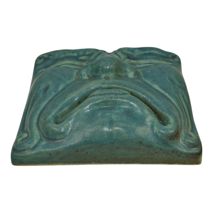 Pewabic Detroit Pottery Green Ceramic Theatre Tragedy Mask Wall Art Tile