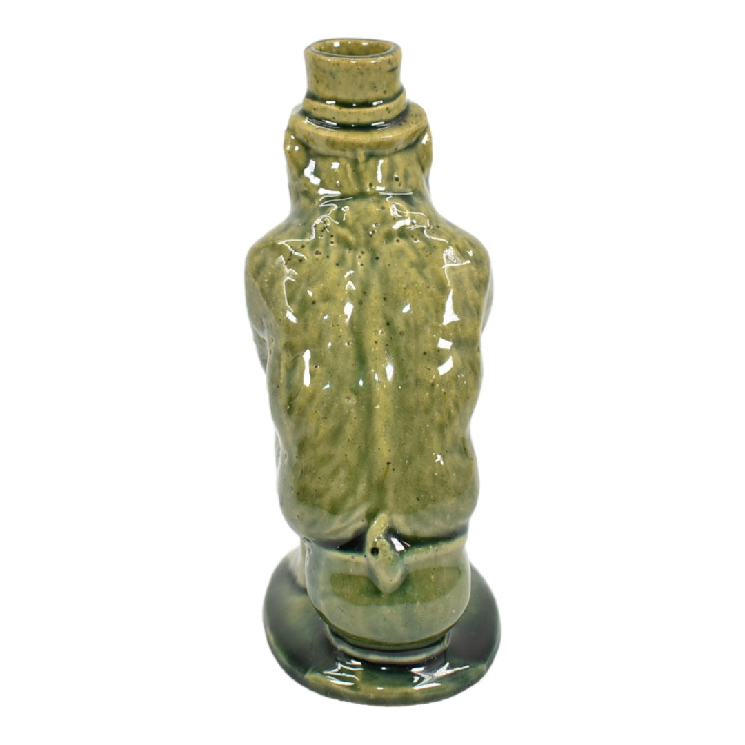 Roseville Majolica Before 1916 Art Pottery Green Ceramic Thinking Monkey Bottle