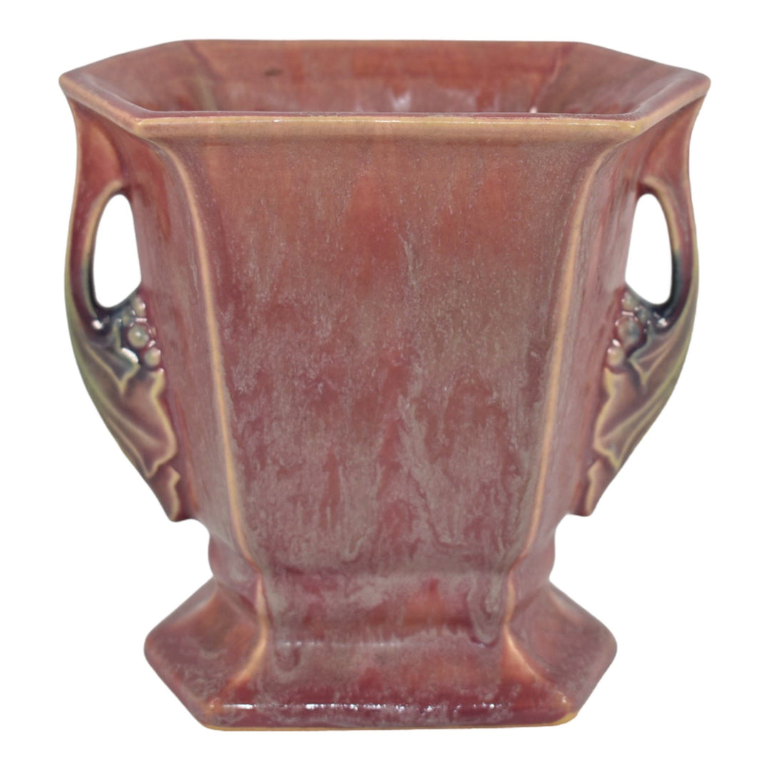 Roseville Tuscany Pink 1927 Art Pottery Flowing Trial Glaze Handled Vase 70-5