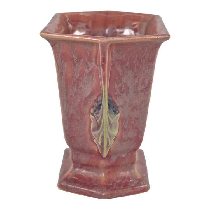 Roseville Tuscany Pink 1927 Art Pottery Flowing Trial Glaze Handled Vase 70-5