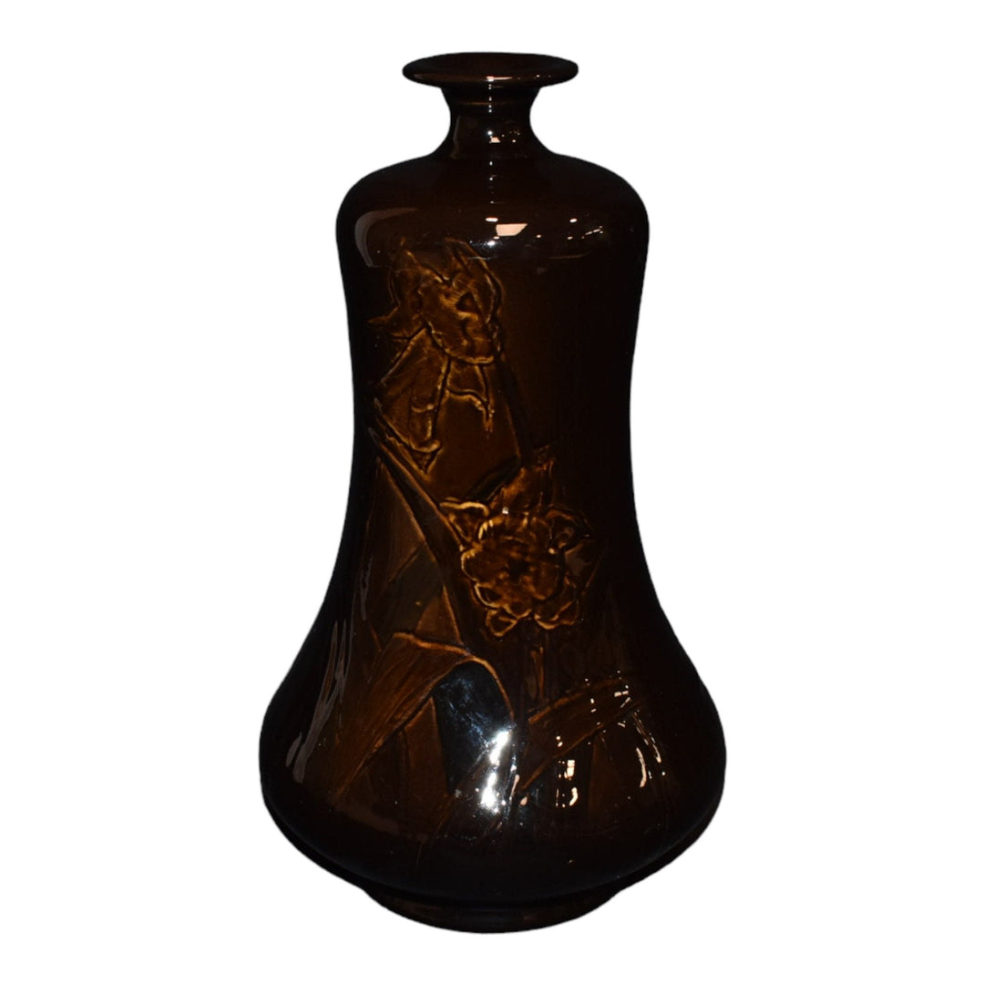 Weller Dickens Ware 1st Line 1897-98 Art Pottery Brown Daffodil Ceramic Vase 171