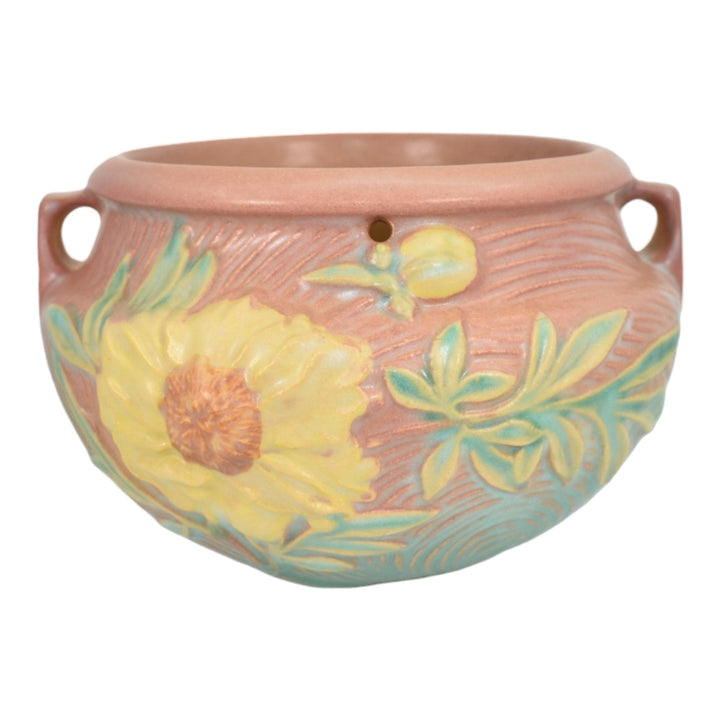 Roseville Peony Pink 1942 Vintage Art Pottery Ceramic Hanging Basket Planter