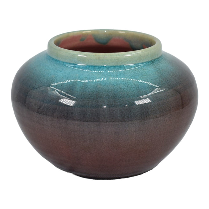 Pisgah Forest 1941 Vintage Art Pottery High Glaze Turquoise Plum Ceramic Vase - Just Art Pottery