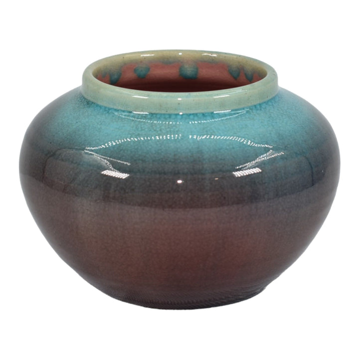 Pisgah Forest 1941 Vintage Art Pottery High Glaze Turquoise Plum Ceramic Vase - Just Art Pottery
