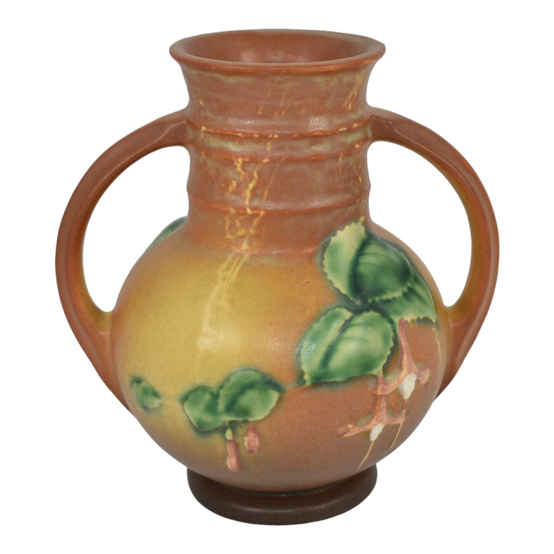 Roseville Fuchsia Brown 1938 Vintage Art Pottery Handled Ceramic Vase 891-6 - Just Art Pottery